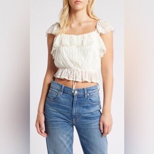 All in Favor Cream Lace Ruffled Cropped Blouse